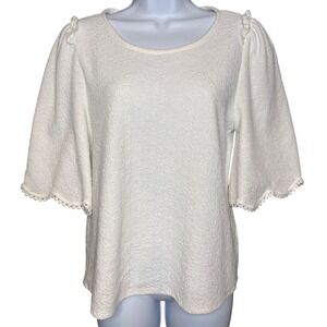 Sunday in Brooklyn Womens White Bell Pom Pom Trim Sleeve Top Sz S Girly Coquette